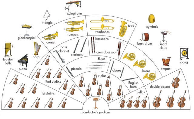 A map of the different sections of an orchestra